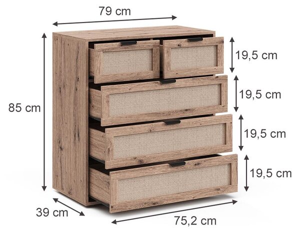 Kredenc Vicco Elven Dub 79 x 85 cm s 5 zásuvkami, Model 59349