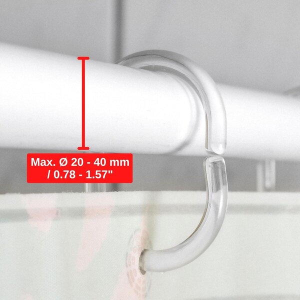 Průhledné – průměr 46 x 29 mm, vnitřní průměr – pro tyče sprchových závěsů – kroužky pro sprchové závěsy – háček na sprchový závěs, tvar C, pro koupelnu – háček na závěs, pro sprchu a vanu