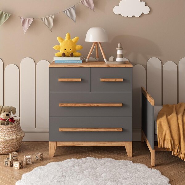 Kredenc Vitalispa Malia Grey/Artisan 80 x 88 cm se 4 zásuvkami, Model 58366