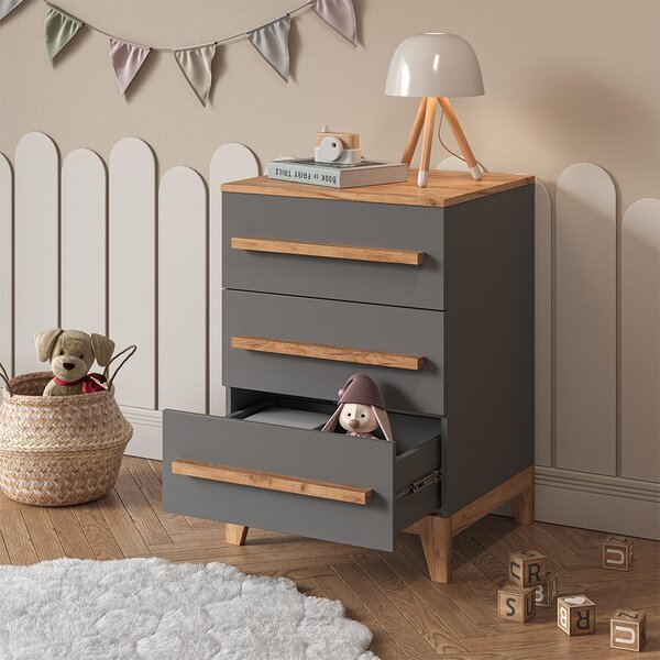 Kredenc Vitalispa Malia Grey/Artisan 60 x 88 cm se 3 zásuvkami, Model 58344