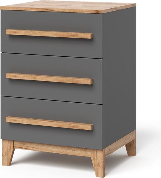 Kredenc Vitalispa Malia Grey/Artisan 60 x 88 cm se 3 zásuvkami, Model 58344