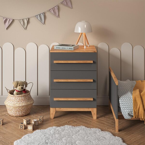 Kredenc Vitalispa Malia Grey/Artisan 60 x 88 cm se 3 zásuvkami, Model 58344