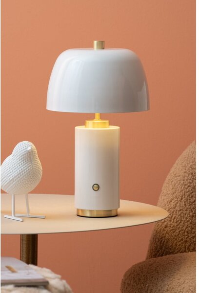 Bílá LED stmívatelná stolní lampa s kovovým stínidlem (výška 30 cm) Freya – Leitmotiv