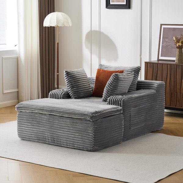 Rozkládací pohovka boneless, podlahová pohovka, moderní pohovka Cloud s chaise longue, 3 polštáře a 1 deka, bez nutnosti montáže. L3