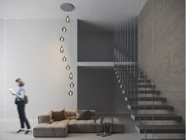Industriální lustr Amber 9 mosaz – Zlatá