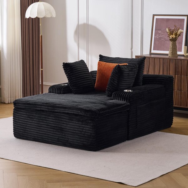 Rozkládací pohovka boneless, podlahová pohovka, moderní pohovka Cloud s chaise longue, 3 polštáře a 1 deka, bez nutnosti montáže. L3