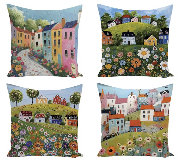 XPOSE® Set povlaků na polštář VESNICE (digitální tisk) 43x43 cm - set 4 ks