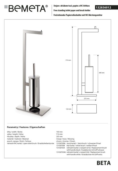Bemeta Design BETA: Stojan, s držákem TP, s WC štětkou, lesk - 132836012