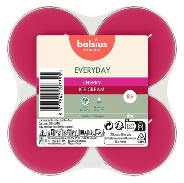 SVÍČKY ČAJOVÉ MAXI CHERRY ICE CREAM, SADA 4KS