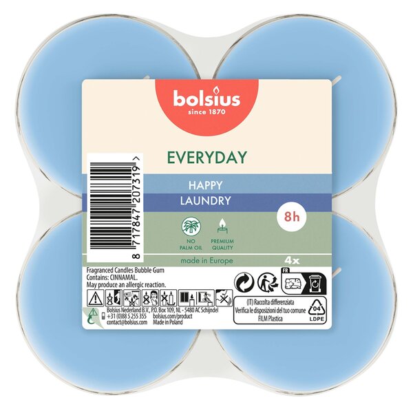 SVÍČKY ČAJOVÉ MAXI HAPPY LAUNDRY, SADA 4KS