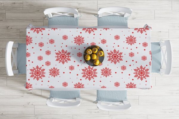 Vánoční ubrus s příměsí bavlny Minimalist Cushion Covers Red Snowflakes, 140 x 180 cm