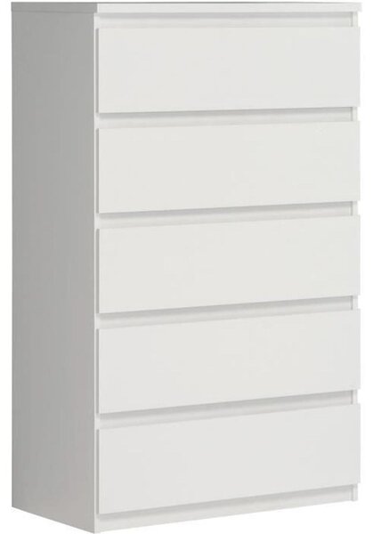 Komoda CHELSEA 5 zásuvek - 77,2 cm - matná bílá