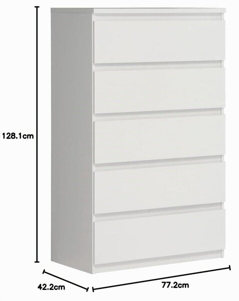 Komoda CHELSEA 5 zásuvek - 77,2 cm - matná bílá