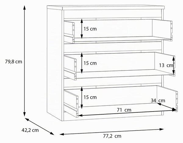 Komoda - EDMORE - 3 zásuvky - šalvěj - 77,2 x 42 x 79,8 cm