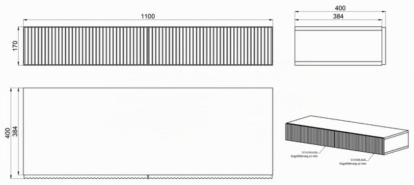 Selsey Nolie - nástěnný toaletní stolek se 2 zásuvkami, dubový vzhled, 110 cm