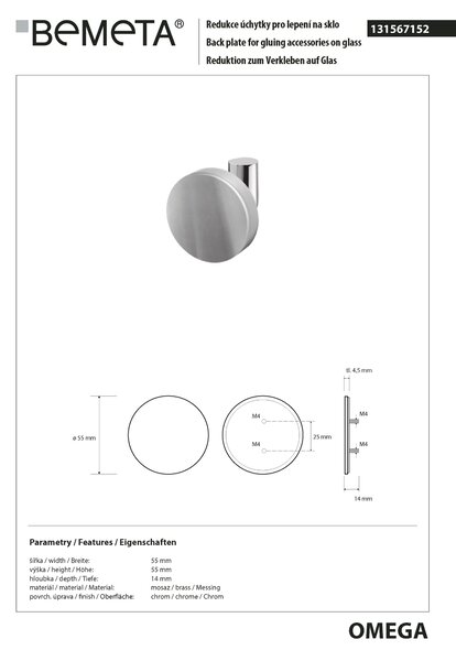 Bemeta Design Redukce úchytky pro lepení na sklo OMEGA - 131567152