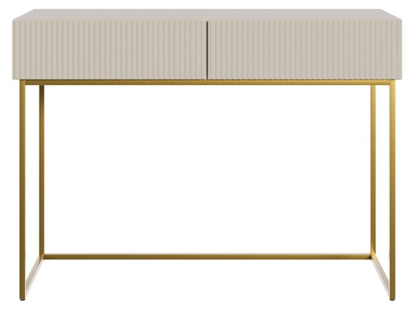 Selsey VELDIO - toaletní stolek se dvěma zásuvkami a zlatým kovovým rámem, šedobéžová taupe, 110 cm