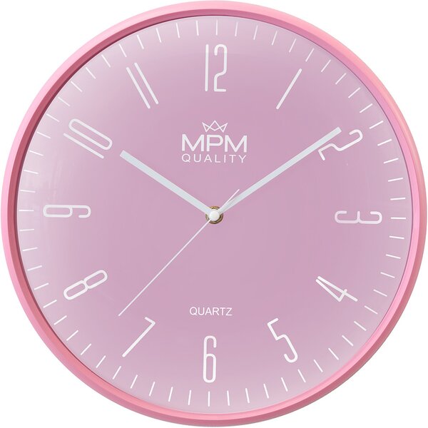 MPM Elegantní nástěnné plastové hodiny růžové MPM Tussimi - A E01.4457.23