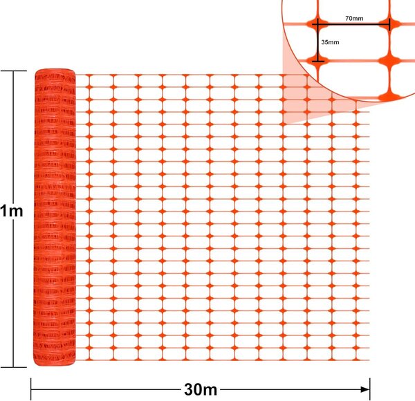 QEENTOE – Plot, ohraničovací plot, plot pro hospodářská zvířata, výška 100 cm, ochranná síť, plast, řezaný, plot pro slepice, plot pro drůbež, 1x30 metrů, oranžová barva