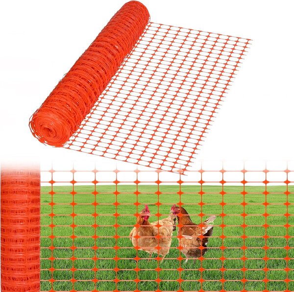 QEENTOE – Plot, ohraničovací plot, plot pro hospodářská zvířata, výška 100 cm, ochranná síť, plast, řezaný, plot pro slepice, plot pro drůbež, 1x30 metrů, oranžová barva