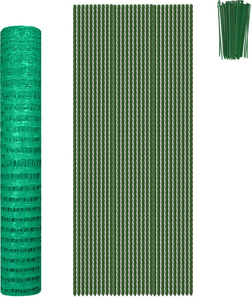 QEENTOE, plot o rozměrech 1x80 metrů, stavební plot, ohraničovací plot, plot pro hospodářská zvířata, výška 100 cm, plastová ochranná síť, plot pro slepice, výstražná síť, zelená (s podlahovými kolíky)