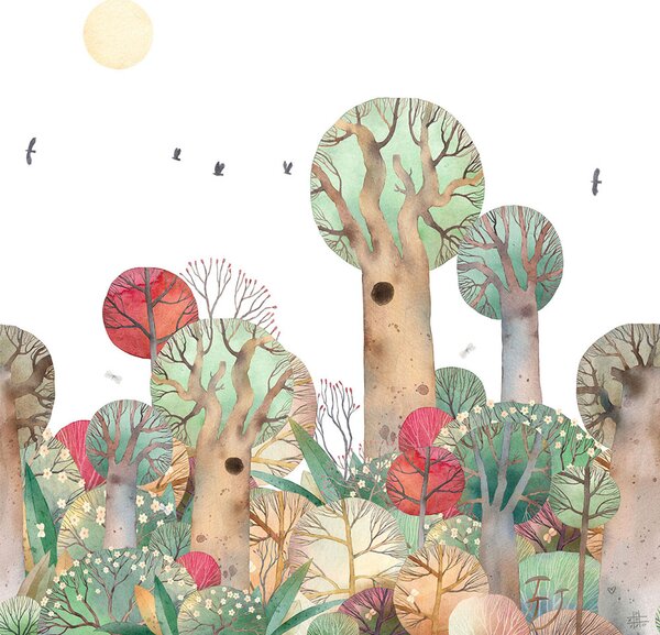 Dětská vliesová obrazová tapeta na zeď, krajina, les, CW6049-1, Cute Walls, Decoprint