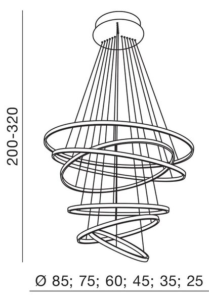 Luxusní lustr Wheel 6 Long Dimm černé – Černá
