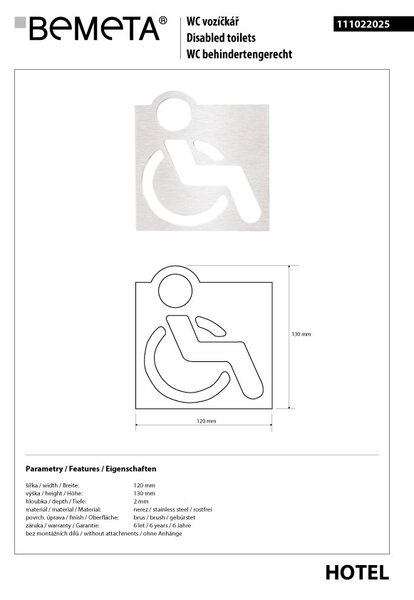 Bemeta Design Ikona - Invalidé, čtverec, mat - 111022025