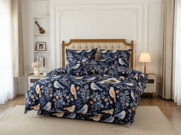Povlečení z mikrovlákna DENIM BIRDS modré Rozměr povlečení: 70 x 90 cm | 140 x 200 cm