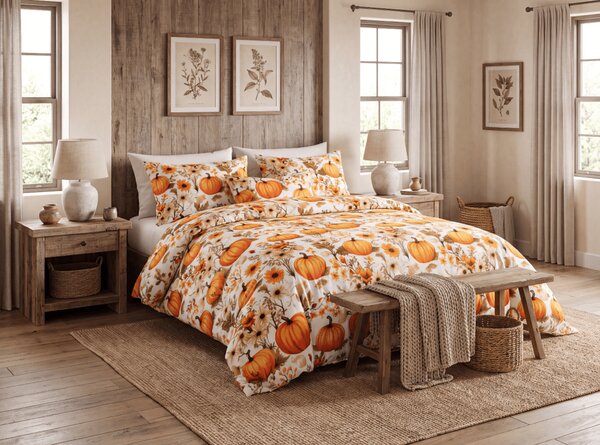 Povlečení z mikrovlákna FLOWERS AND PUMPKINS oranžové Rozměr povlečení: 70 x 90 cm | 140 x 200 cm