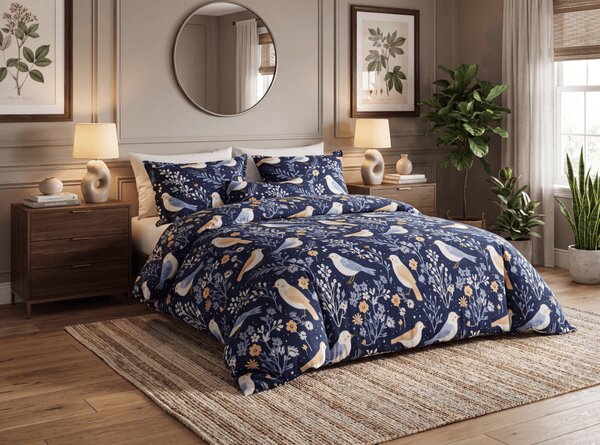 Povlečení z mikrovlákna DENIM BIRDS modré Rozměr povlečení: 70 x 90 cm | 140 x 200 cm