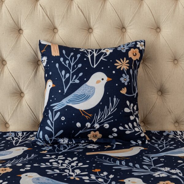 Povlak na polštář z mikrovlákna DENIM BIRDS 45x45 cm, modrý