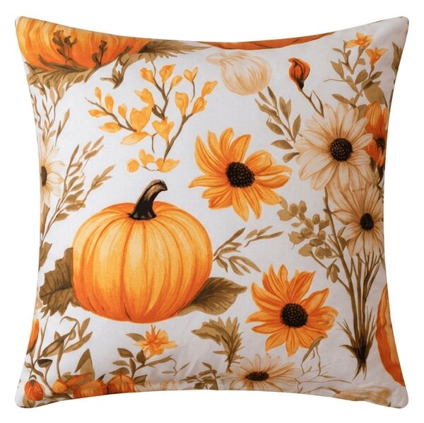 Povlak na polštář z mikrovlákna FLOWERS AND PUMPKINS 45x45 cm, oranžový