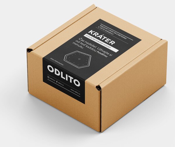 ODLITO Stolní betonové hodiny Kráter – grafit (černá) – 13,5 cm – hnědé ručičky