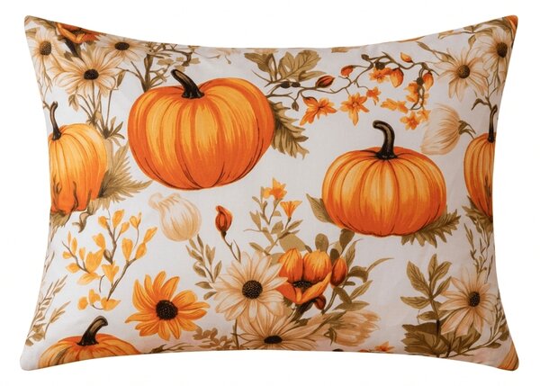 Povlak na polštář z mikrovlákna FLOWERS AND PUMPKINS 50x70 cm, oranžový