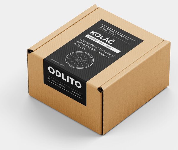 ODLITO Stolní betonové hodiny Koláč – grafit (černá) – 10,5 cm – světlé ručičky