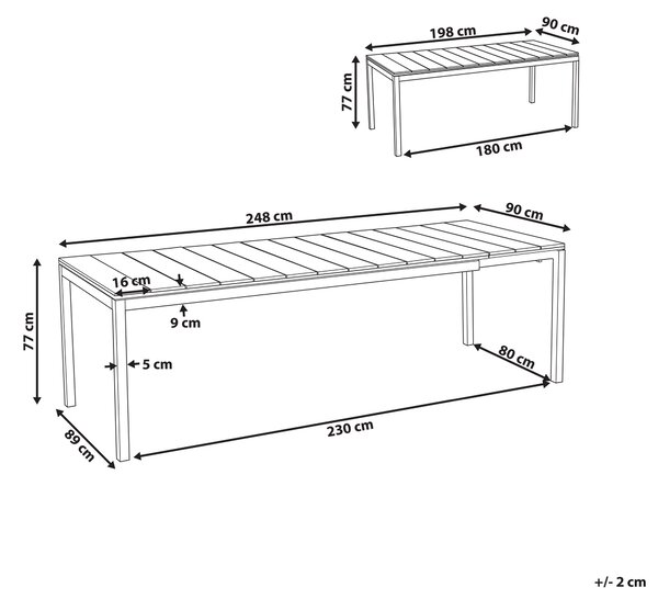 Rozkládací zahradní jídelní stůl TOFANE 198/248 cm 90 cm Hnědá