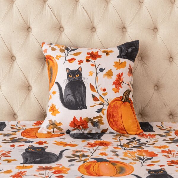 Povlak na polštář z mikrovlákna CATS AND PUMPKINS 45x45 cm, barevný