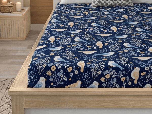 Prostěradlo z mikrovlákna DENIM BIRDS modré 90x200 cm