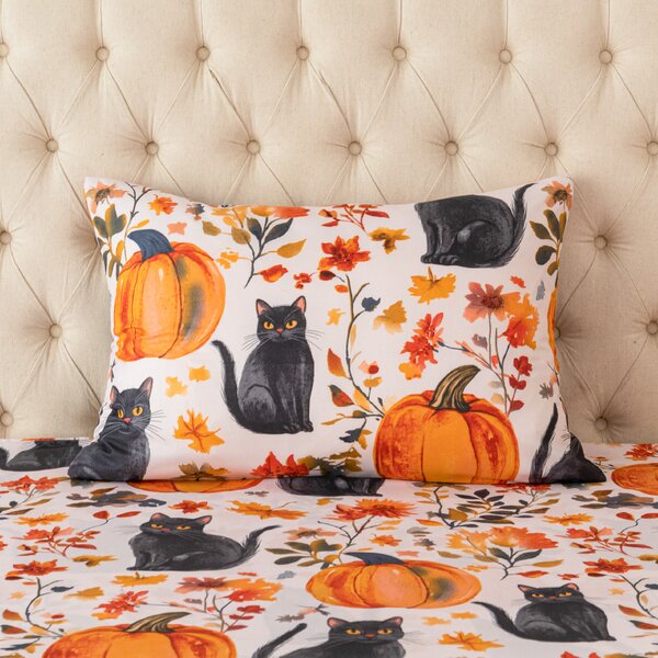 Povlak na polštář z mikrovlákna CATS AND PUMPKINS 50x70 cm, barevný