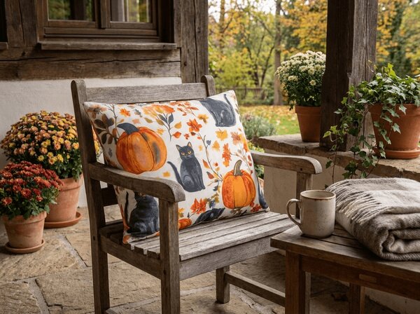 Povlak na polštář z mikrovlákna CATS AND PUMPKINS 50x70 cm, barevný