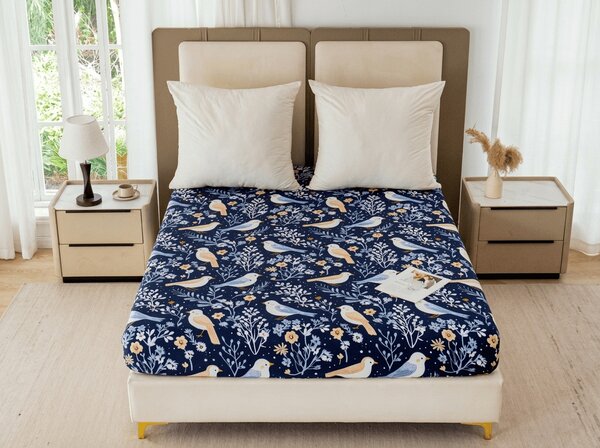 Prostěradlo z mikrovlákna DENIM BIRDS modré 90x200 cm