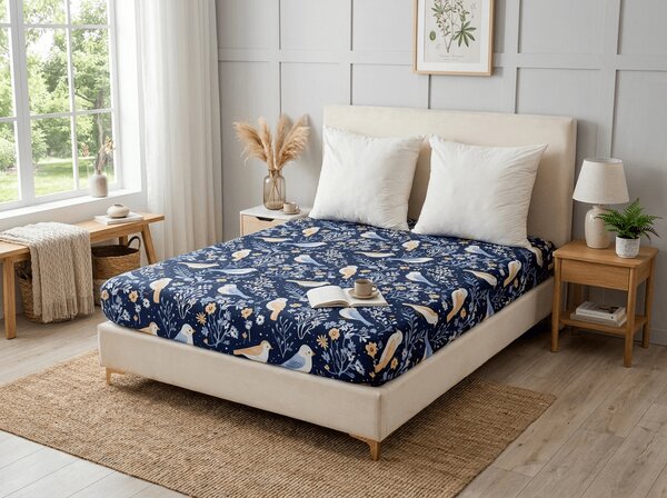 Prostěradlo z mikrovlákna DENIM BIRDS modré 90x200 cm
