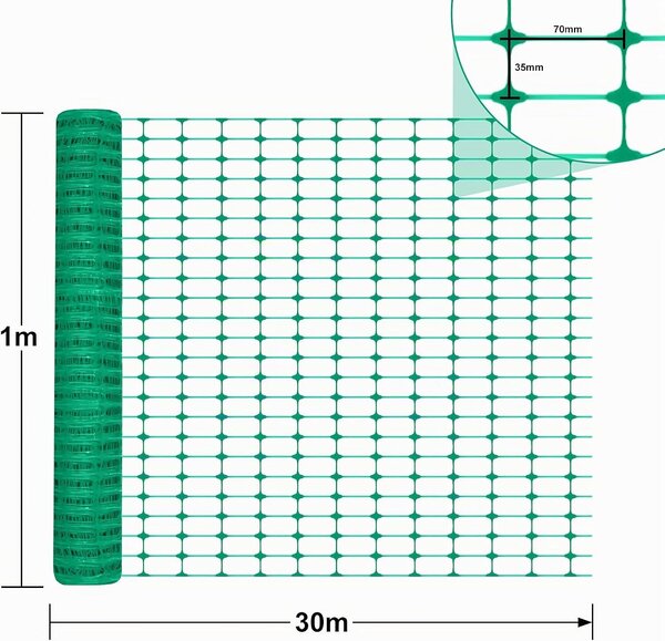 QEENTOE – Plot, ohraničovací plot, plot pro hospodářská zvířata, výška 100 cm, ochranná síť, plast, řezaný, plot pro slepice, plot pro drůbež, 1x30 metrů, zelený