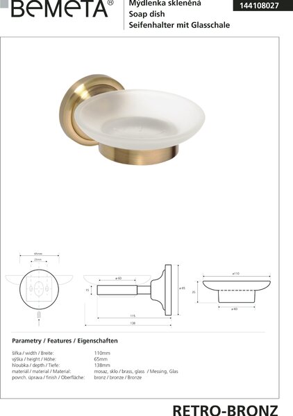 Bemeta Design RETRO bronz: Mýdlenka - 144108027
