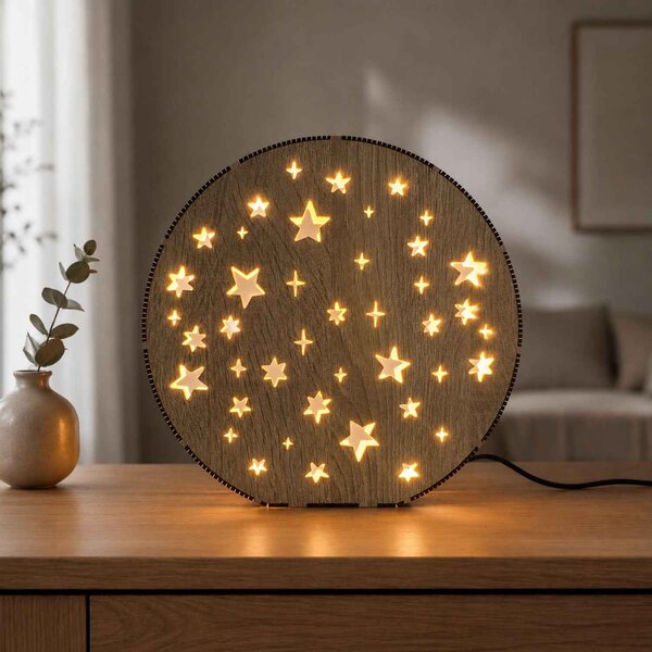 Dřevěná LED stolní lampa Hvězdy | MOVE: HDF - Ořech 20 cm 4791-115218 LED0613