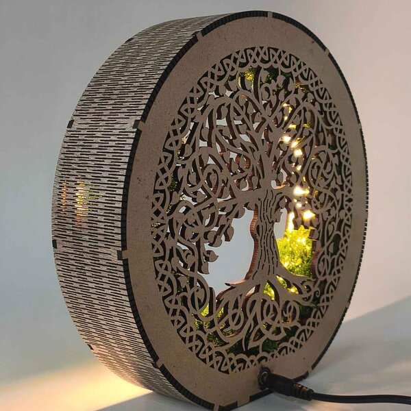 Strom života - svítící mechový obraz s LED | SEDO: HDF - Ořech 20 cm 4792-115233 LED0633