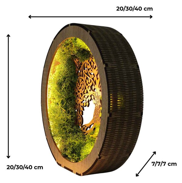 Strom života - svítící mechový obraz s LED | SEDO: HDF - Ořech 20 cm 4792-115233 LED0633