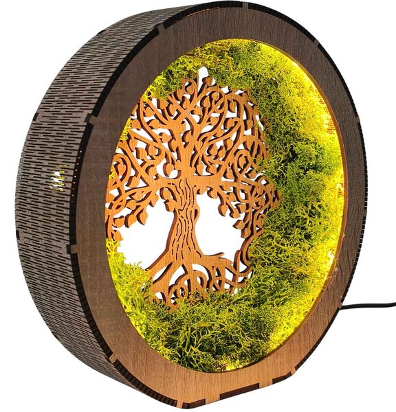 Strom života - svítící mechový obraz s LED | SEDO: HDF - Ořech 20 cm 4792-115233 LED0633