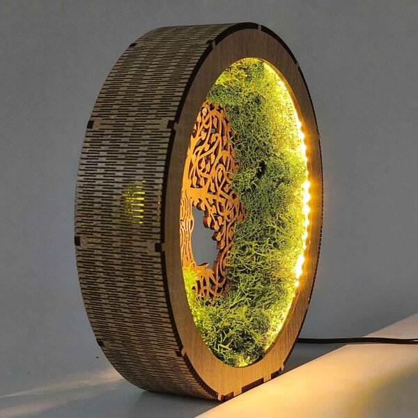 Strom života - svítící mechový obraz s LED | SEDO: HDF - Ořech 20 cm 4792-115233 LED0633
